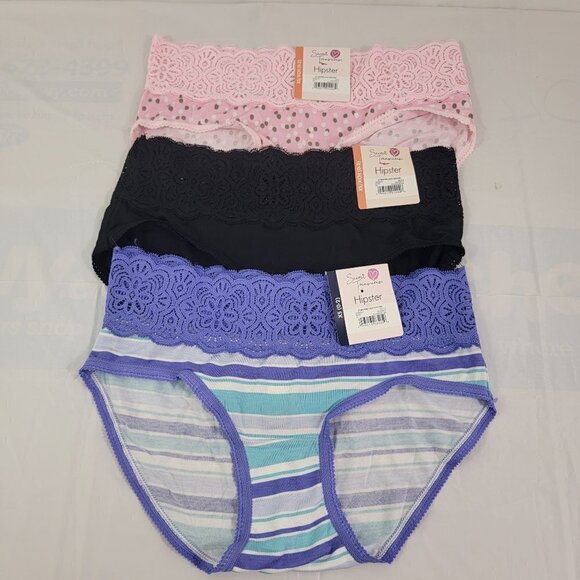 Secret Treasures Women’s 3-Pack Multi-Color Lace Trim Hipster Panties – Size XS - Picture 9 of 15